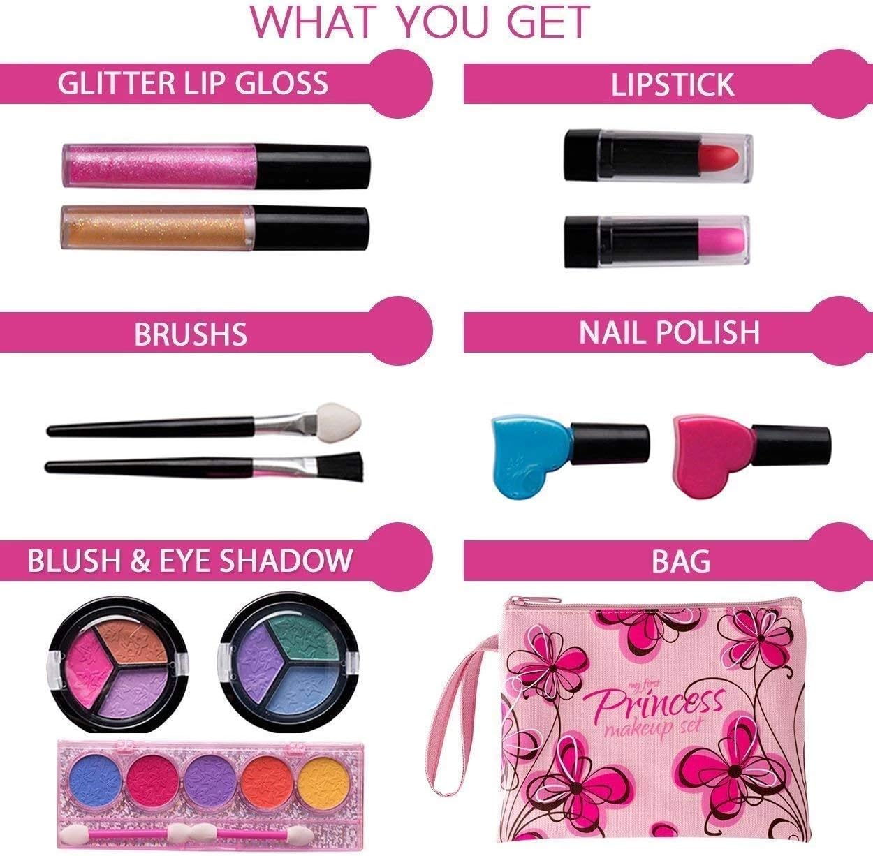 Detalle 2 de Playkidiz My First Princess Washable Children’s Make-Up Set with Floral Bag