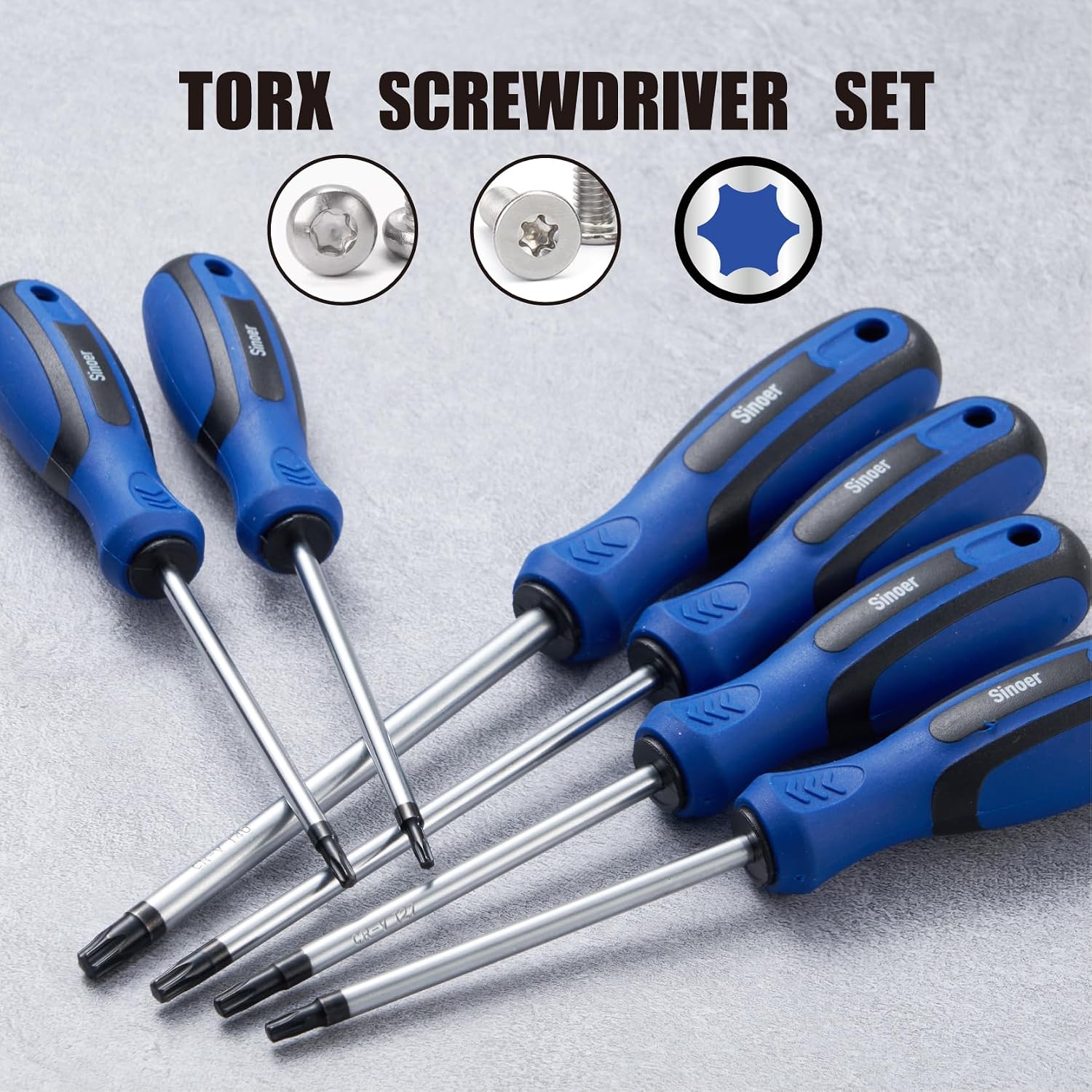 Detalle de Sinoer set di cacciaviti magnetici Torx da 13 pezzi (T5–T40) in acciaio CR-V