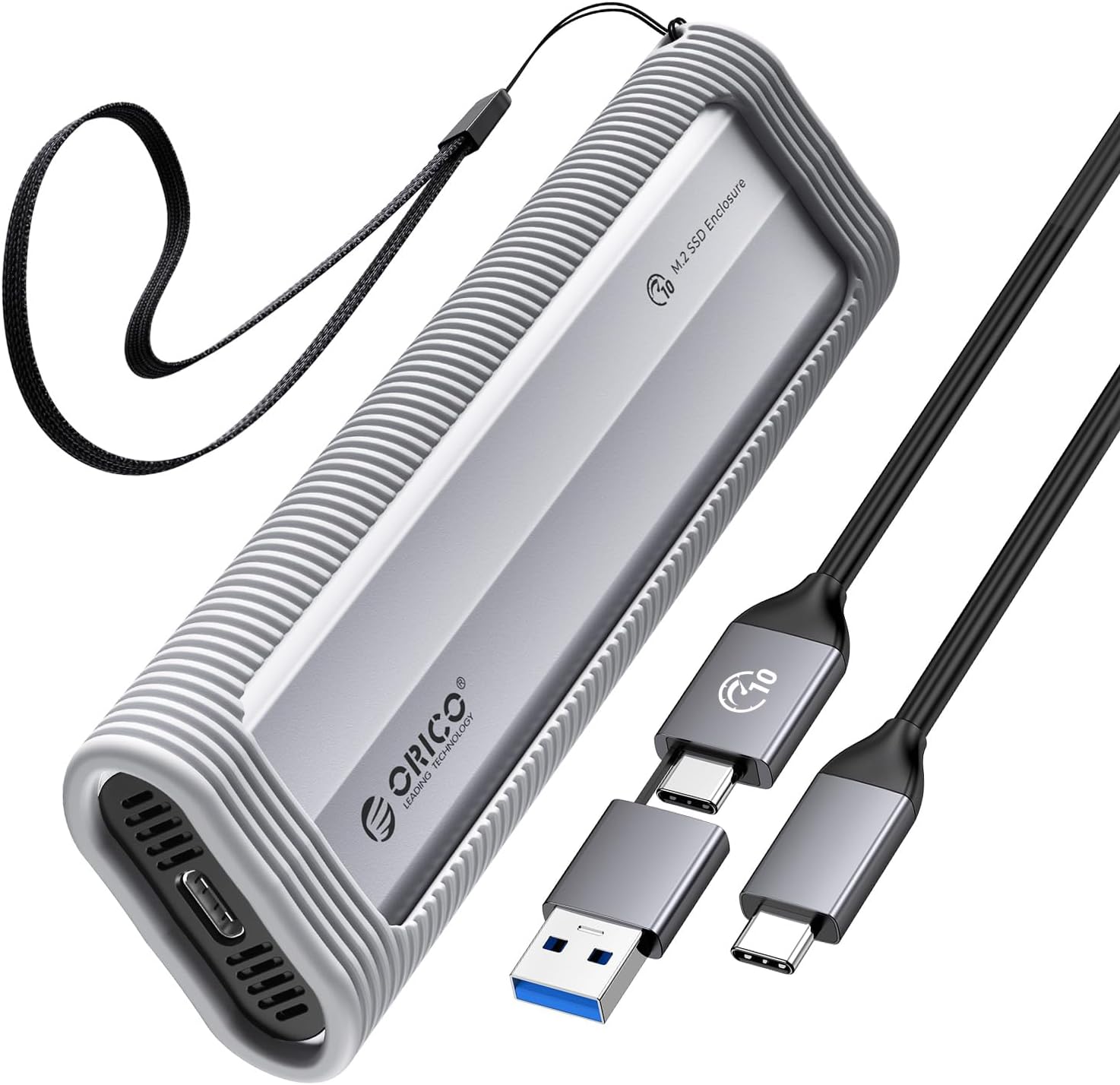 Detalle de ORICO Boîtier SSD M.2 NVMe sans outil AXM2 (USB 3.2 10Gbps) avec protection silicone et dragonne