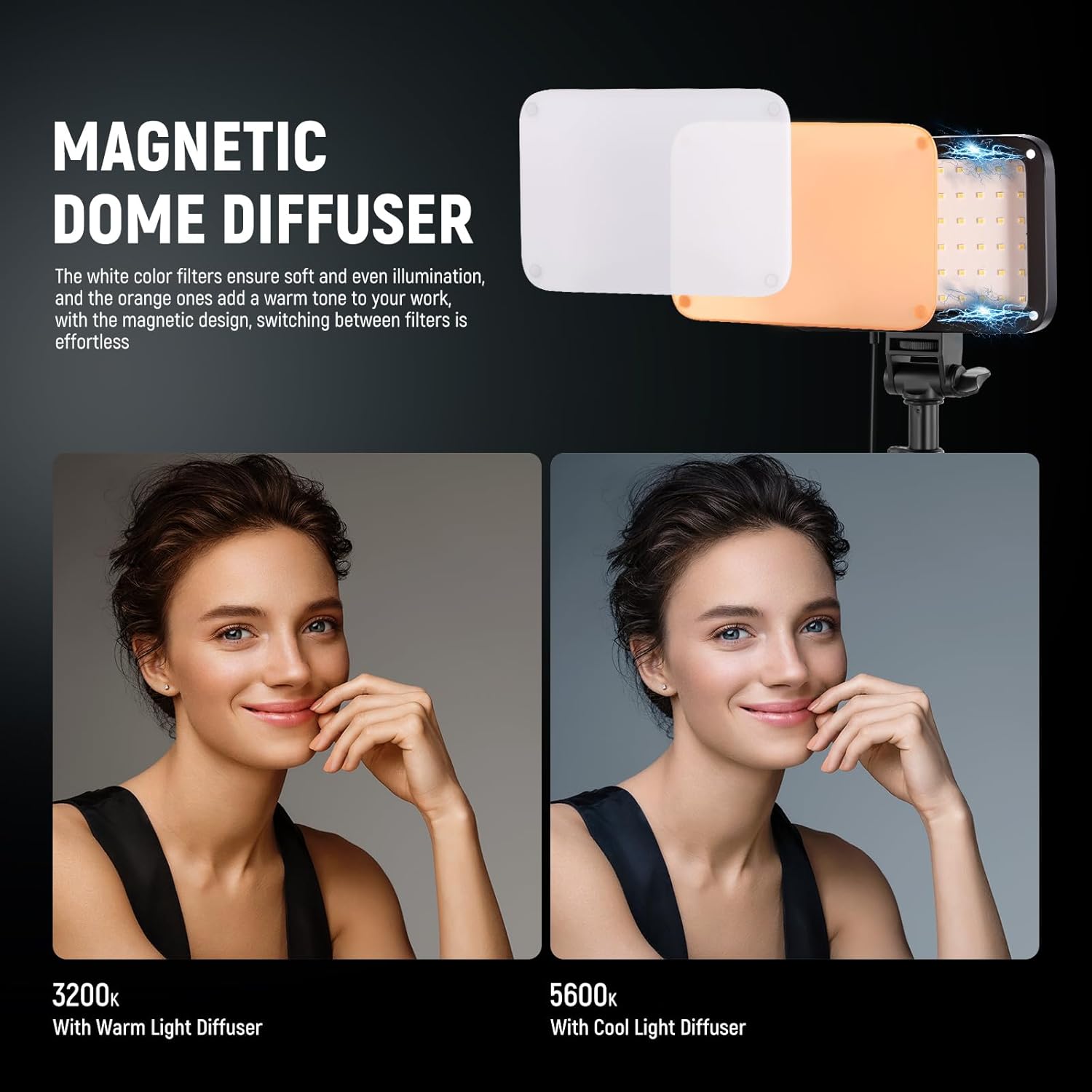 Thumbnail 1 de NEEWER BASICS Kit di illuminazione a pannello LED per video, 2 pezzi, bicolore 3200K–5600K (CRI95) con stativi e filtri