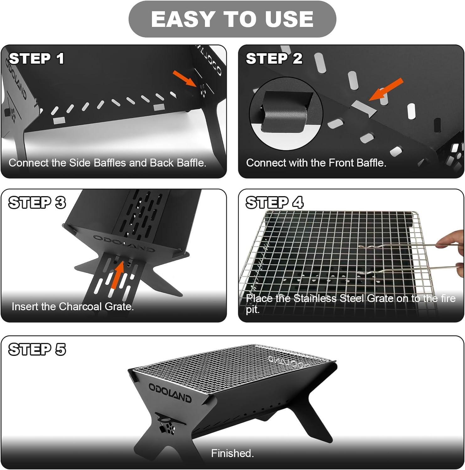 Thumbnail 3 de Odoland Camping Fire Pit – Portable 2-in-1 wood-burning fire pit and grill with detachable cooking grate