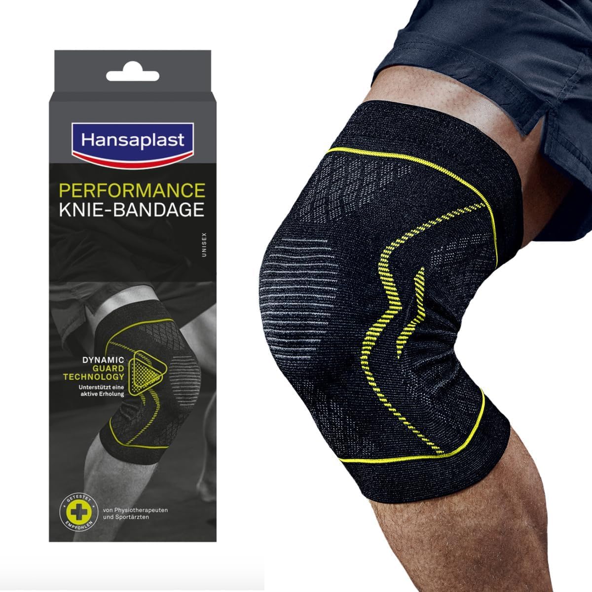 Detalle de Hansaplast Performance Knie-Bandage (Dynamic Guard & Dynamic Recovery Knit) – stabilisiert & entlastet, Größe L/XL