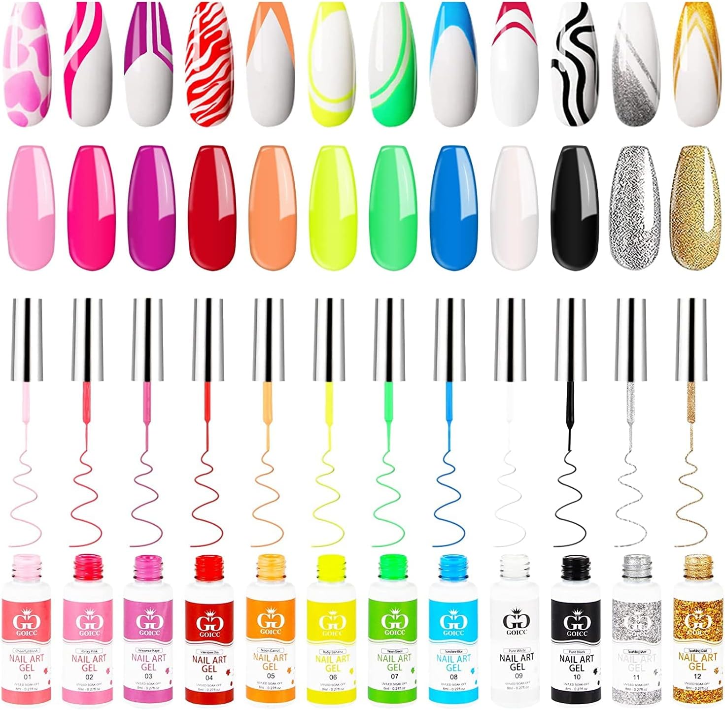 Detalle de GOICC Ensemble de Vernis à Ongles Gel Art – Kit 12 couleurs avec pinceau fin