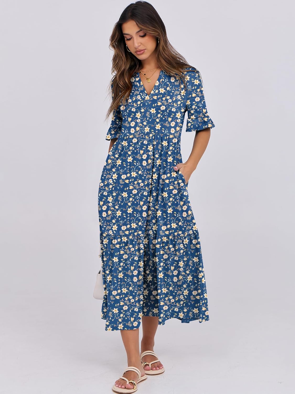 Thumbnail 4 de ANRABESS Women's Summer Maxi Dress with Ruffles, V-Neck, and Pockets