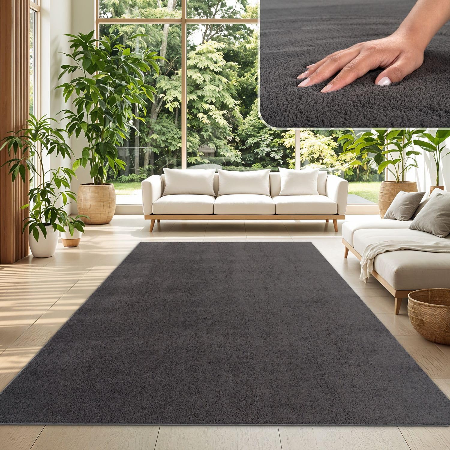 Detalle de TT Home Teppich Kurzflor Anthrazit 140x200
