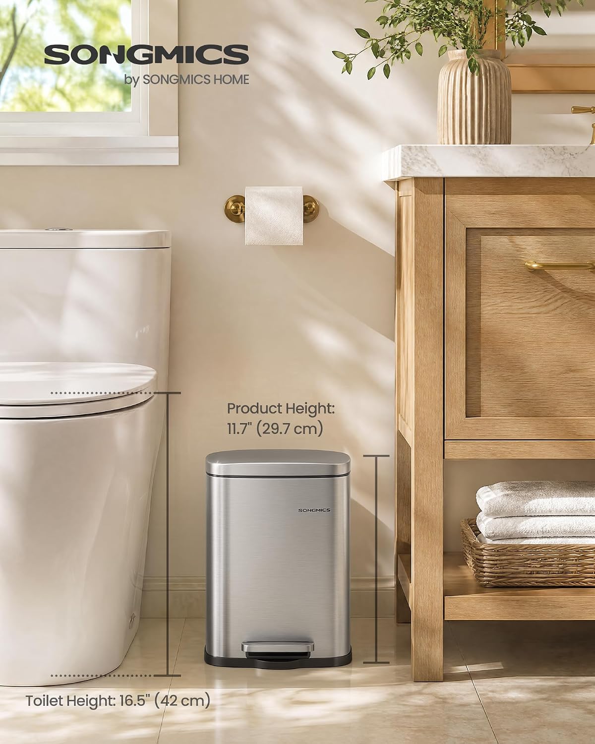 Detalle 2 de SONGMICS LTB050E01 50 L kitchen pedal bin with soft close lid and inner bucket