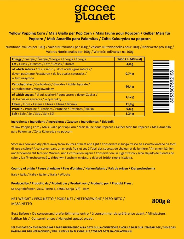 Detalle 2 de Grocer Planet Italienischer Popcorn Mais (800 g) – 2 x 400 g Packung
