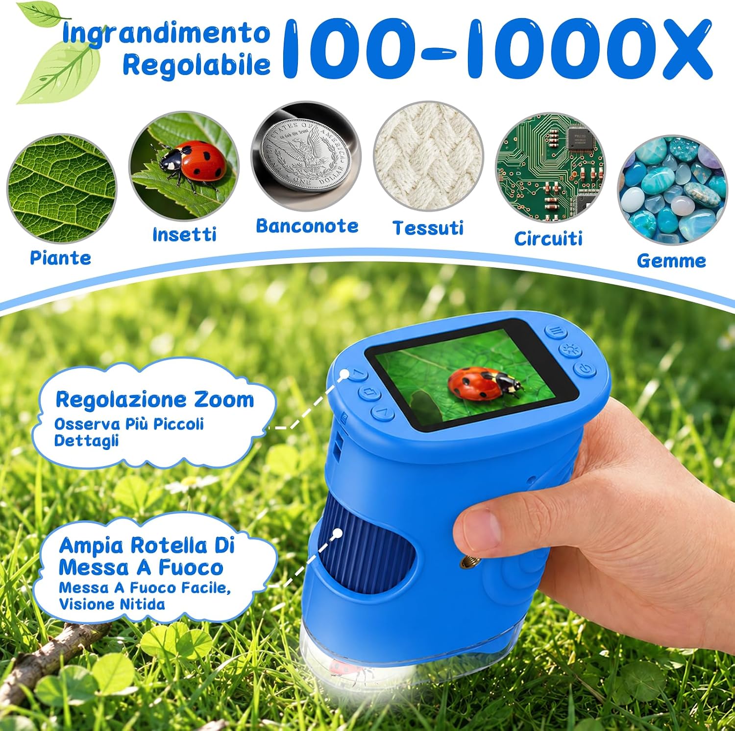 Thumbnail 1 de ASPOVEN Microscopio Digitale Bambini 1000X con Schermo IPS da 2": esplorazioni scientifiche a portata di mano