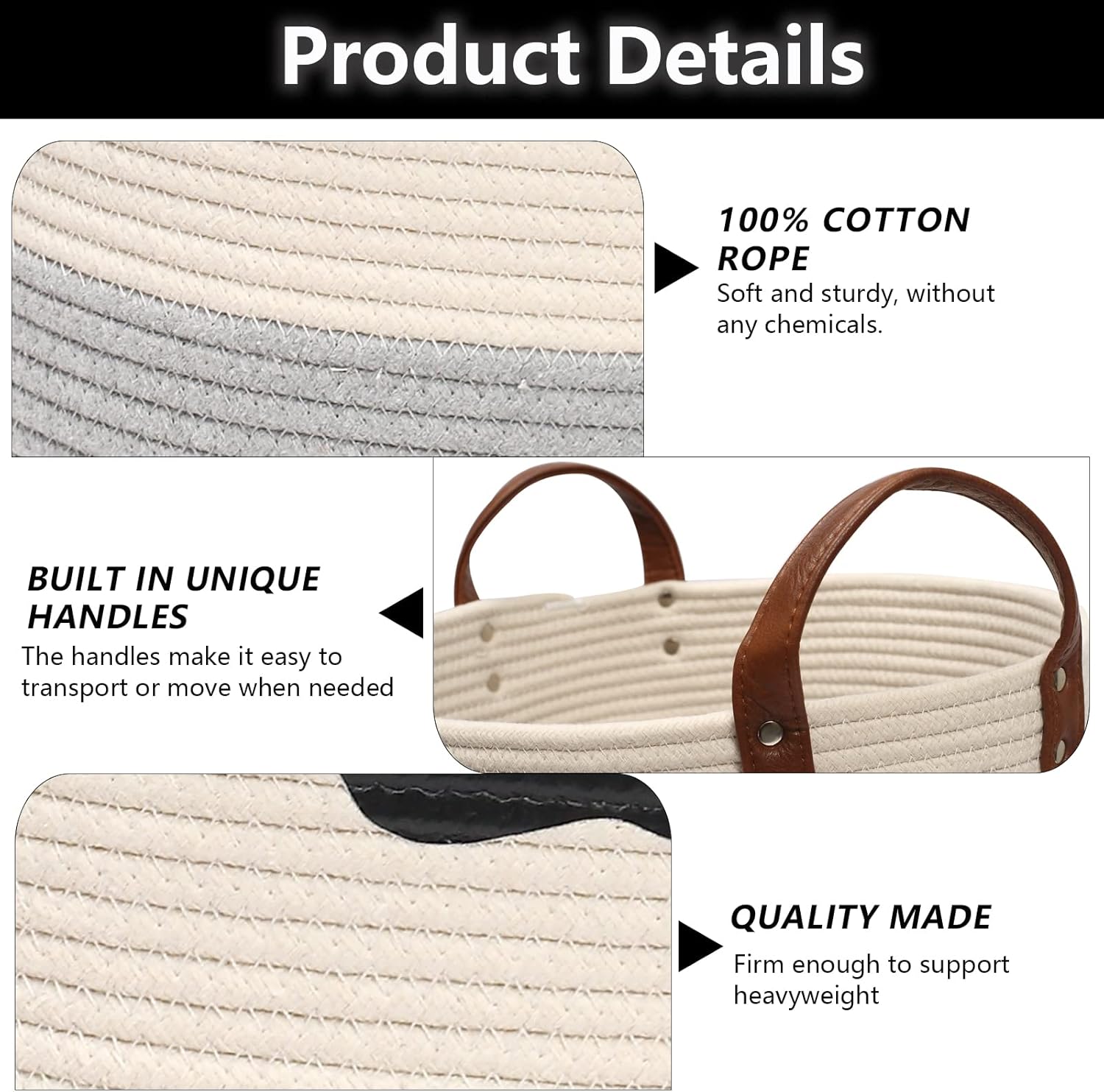 Thumbnail 3 de Cotton Rope Dog Toy Basket (Puppy Bin) for Organising Toys, Blankets & Leads – Beige Grey