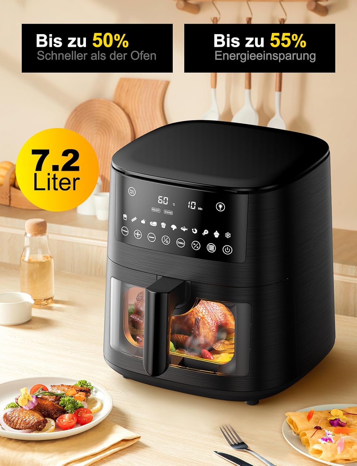 Thumbnail 6 de Heißluftfritteuse mit 2 Kammern (3L & 6L) – 9L Airfryer, Touchscreen, 6 Programme, 2850 W