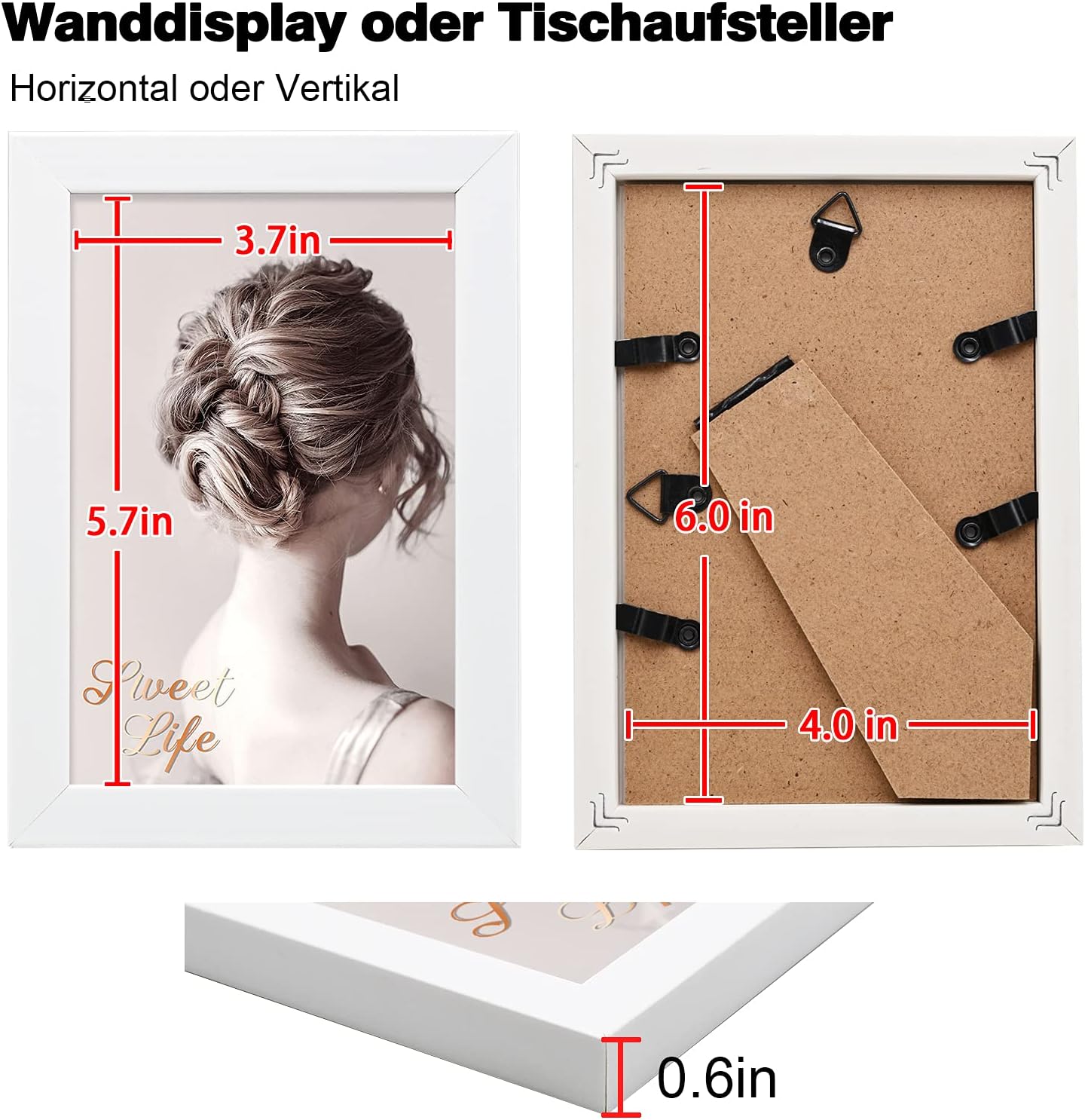 Thumbnail 2 de Egofine Bilderrahmen 10x15 cm – 4er Set aus Holzrahmen mit Acrylglas, Tisch- und Wandmontage