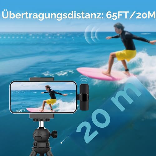 Detalle de Uewpv Kabelloses Lavalier-Mikrofon-Set 2er-Pack – USB-C/Lightning, Geräuschunterdrückung, kompatibel mit iPhone, iPad & Android