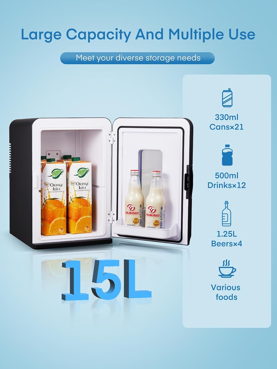 Detalle de NORTHCLAN Mini Kühlschrank 15L – 2-in-1 Kühl- und Heizfunktion, 12V/220V, leise