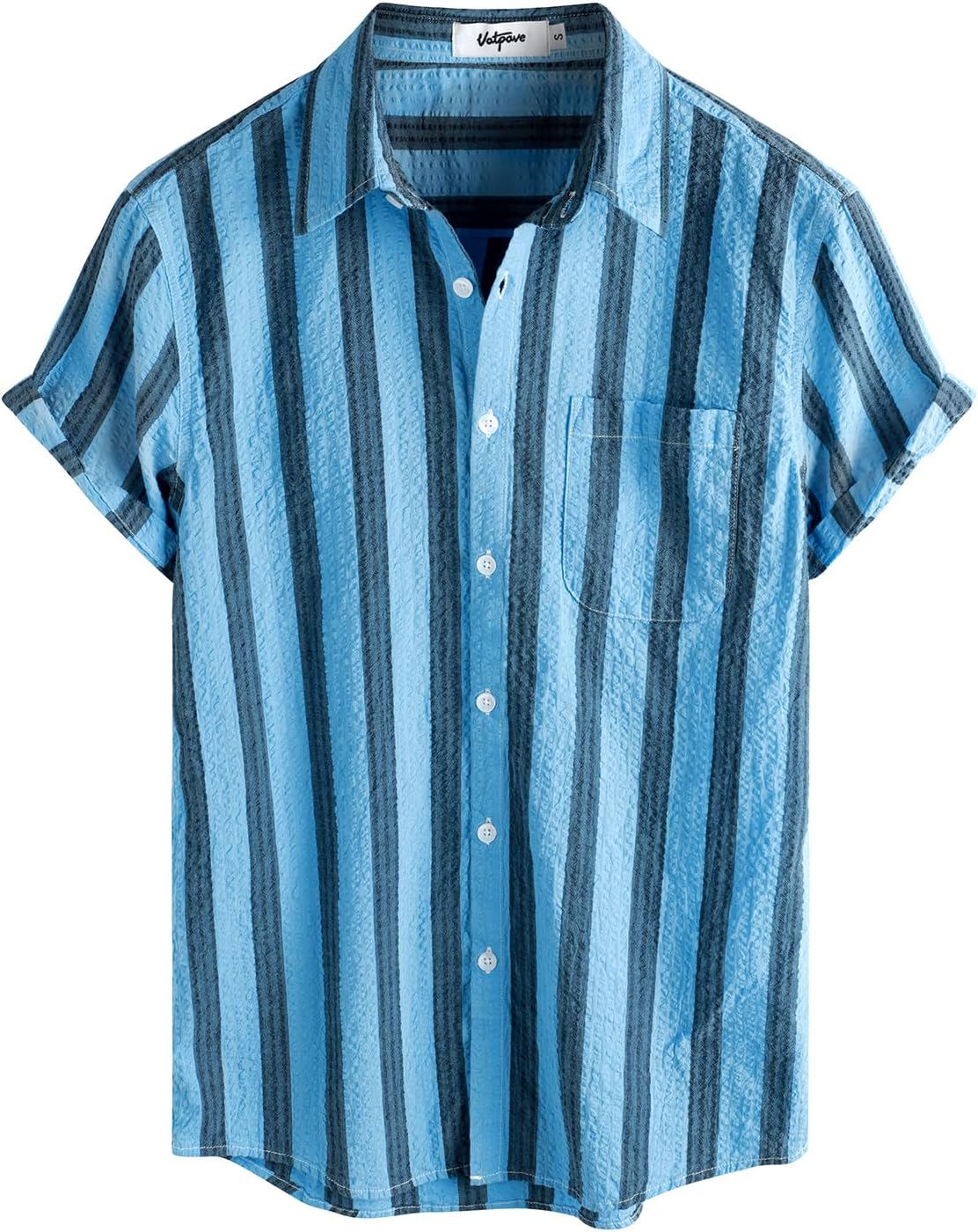 Detalle de VATPAVE 25803529650362 Men's Striped Seersucker Button-Down Shirt