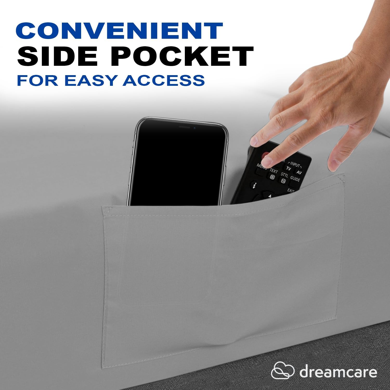 Detalle 2 de DREAMCARE King Microfiber Sheets Set, Extra Deep, Light Gray with Side Pocket