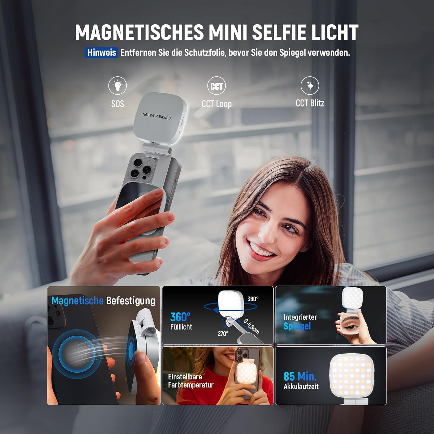 Thumbnail 2 de NEEWER Basics Magnetisches Selfie Licht – kompakt, magnetisch und farbtreu
