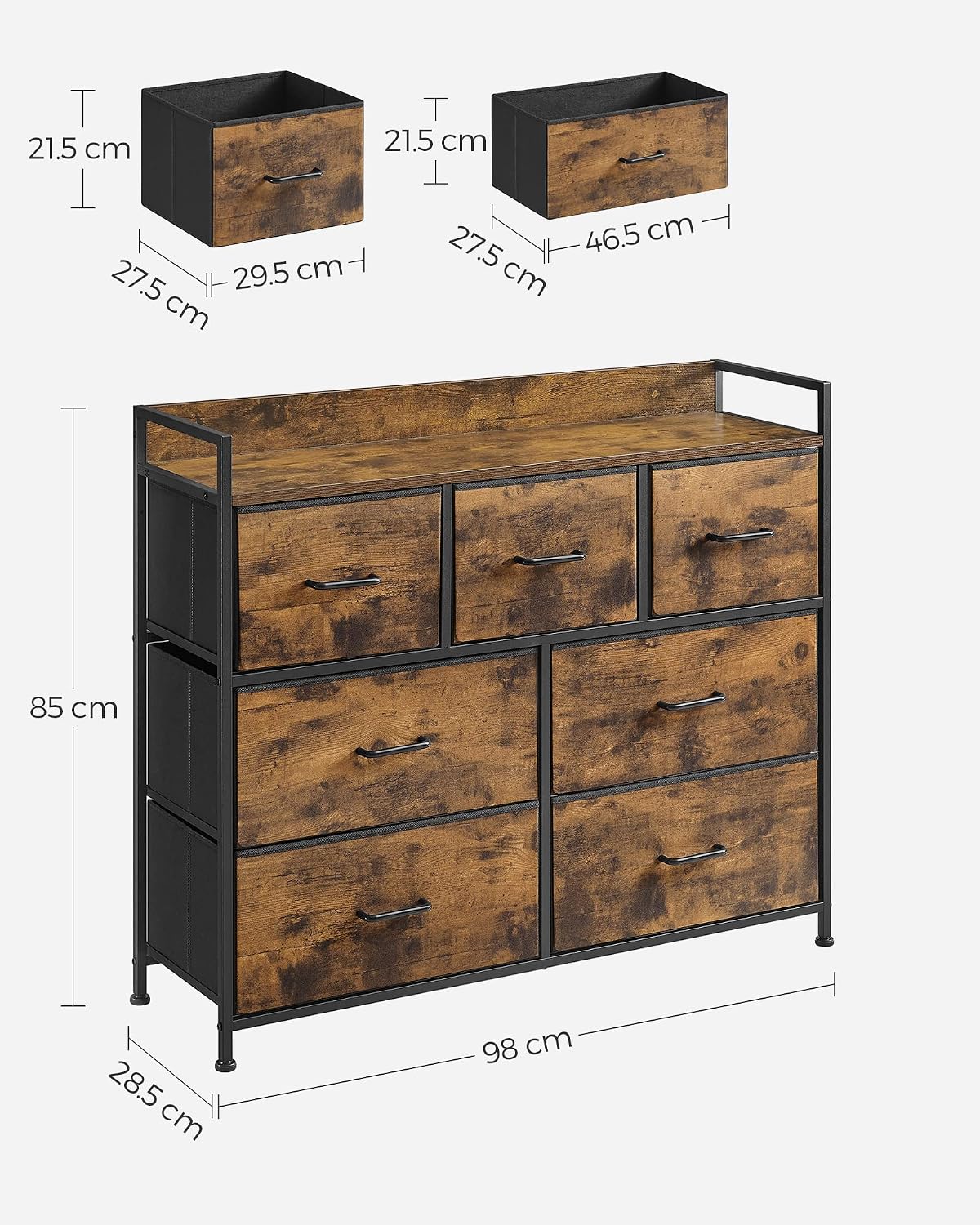 Detalle de SONGMICS LTS137B01 Chest of Drawers, 7 Fabric Drawers, Steel Frame