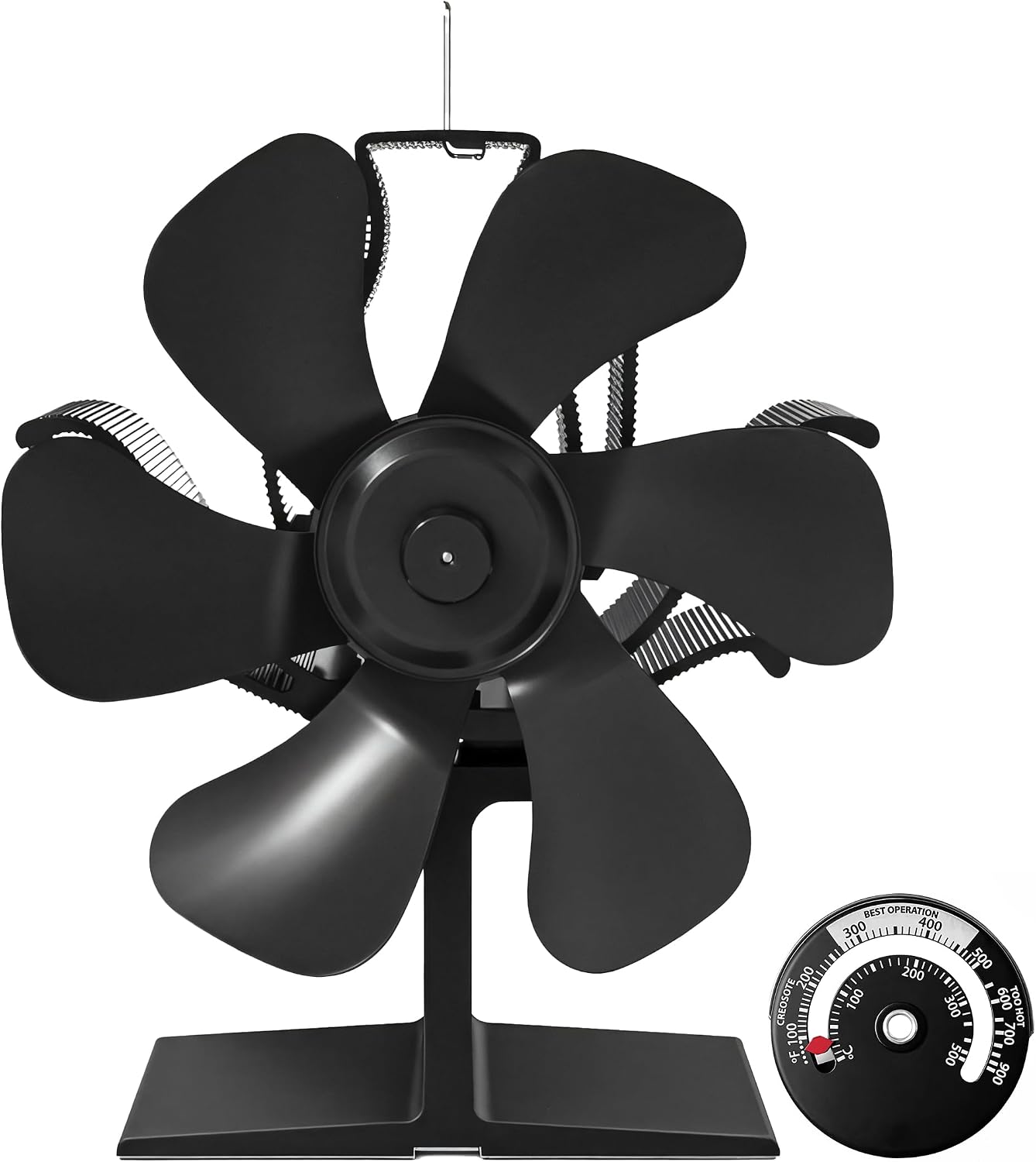 TITECK 6-Blade Log Burner Fan with Thermometer