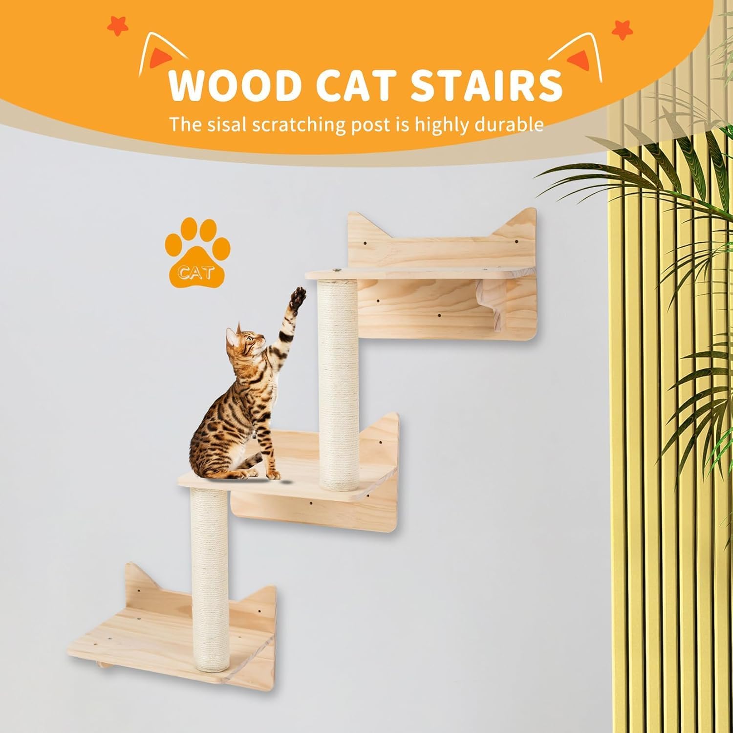 Detalle 1 de LADVATKIN Katzen Wandregale Set mit 3 Stufen