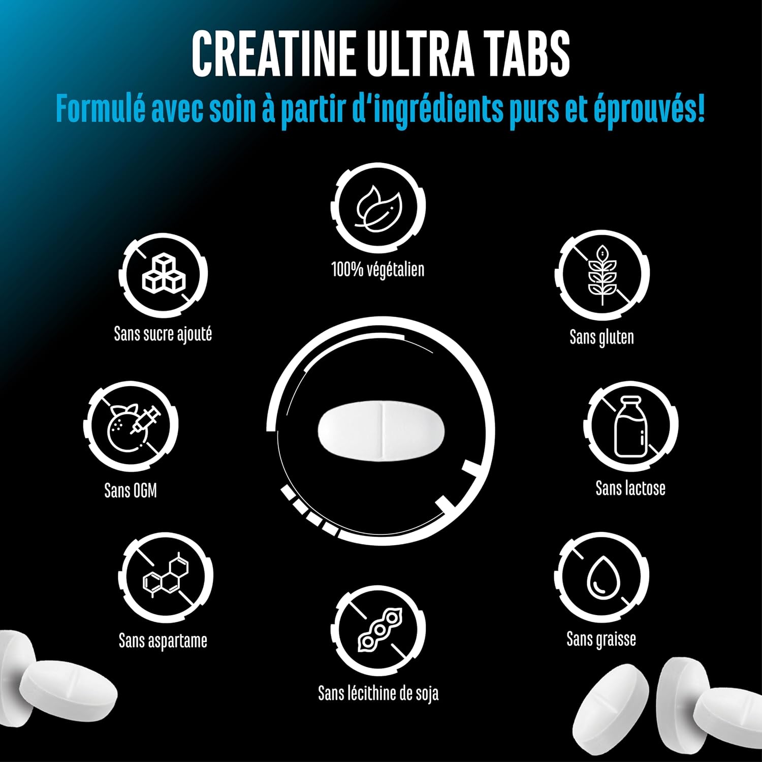 Detalle 2 de Creatine Ultra Tabs – 1500 mg créatine mono HQ? (oops)
Creatine Ultra Tabs 300 comprimés – créatine monohydrate 📋