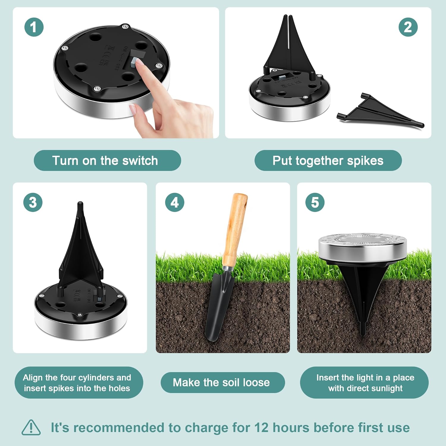 Thumbnail 5 de FIFlying solar garden ground lights (16-pack) — cold white 8-LED stainless steel IP65 path lights