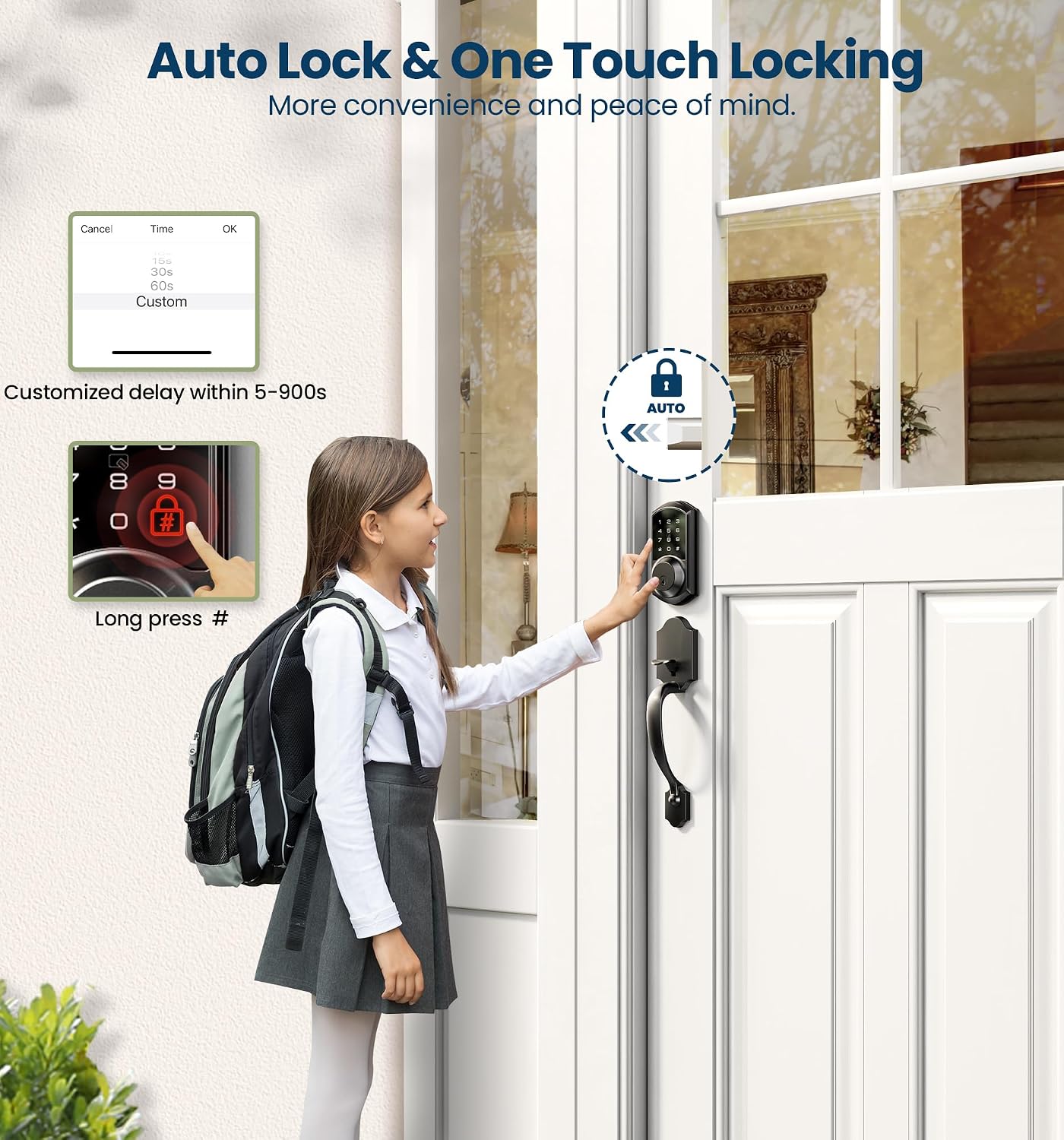 Detalle de Veise Smart Front Door Lock Handle Set Matte Black