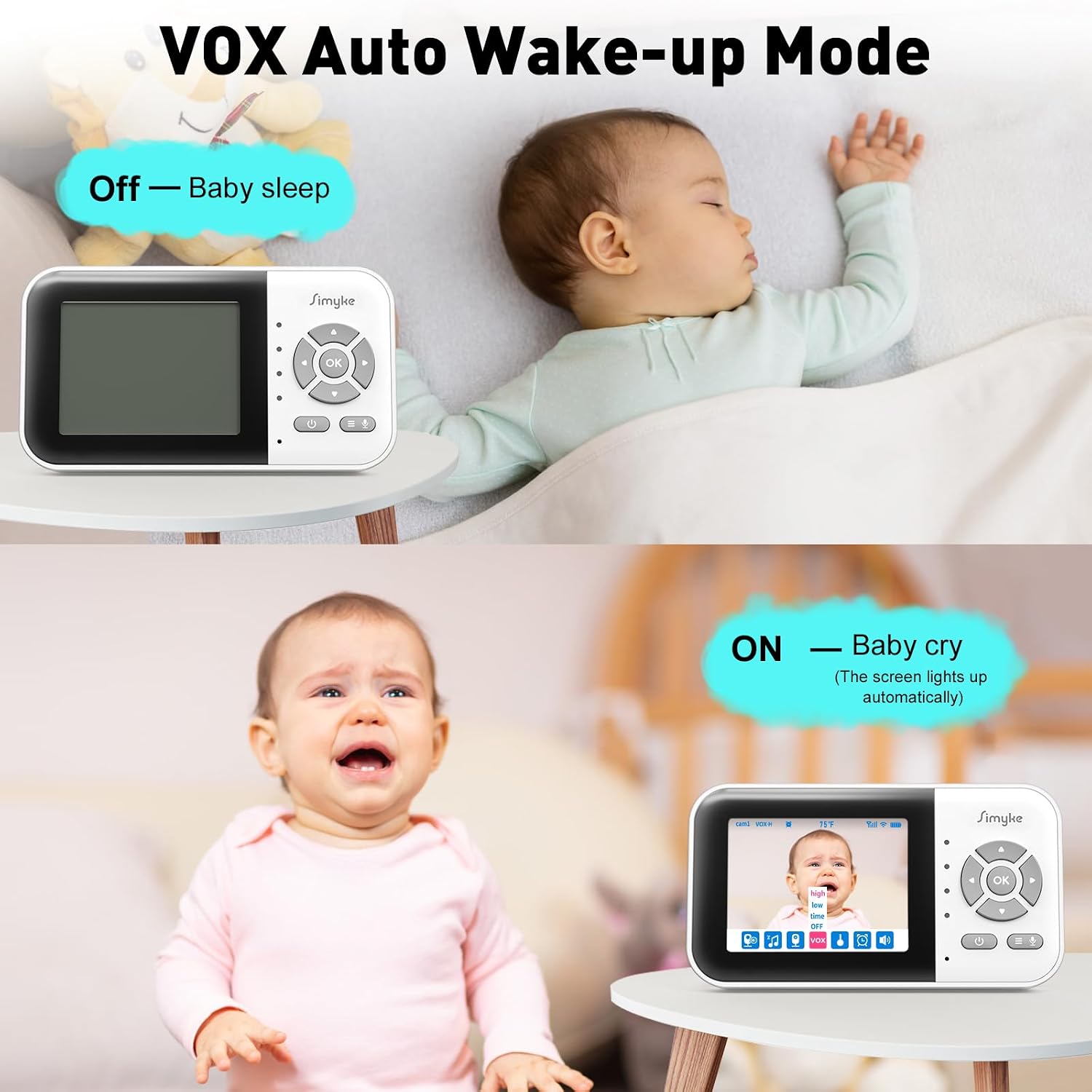Detalle de Simyke 2Cameras Video Baby Monitor with 2-Way Talk and 2.8" IPS Screen