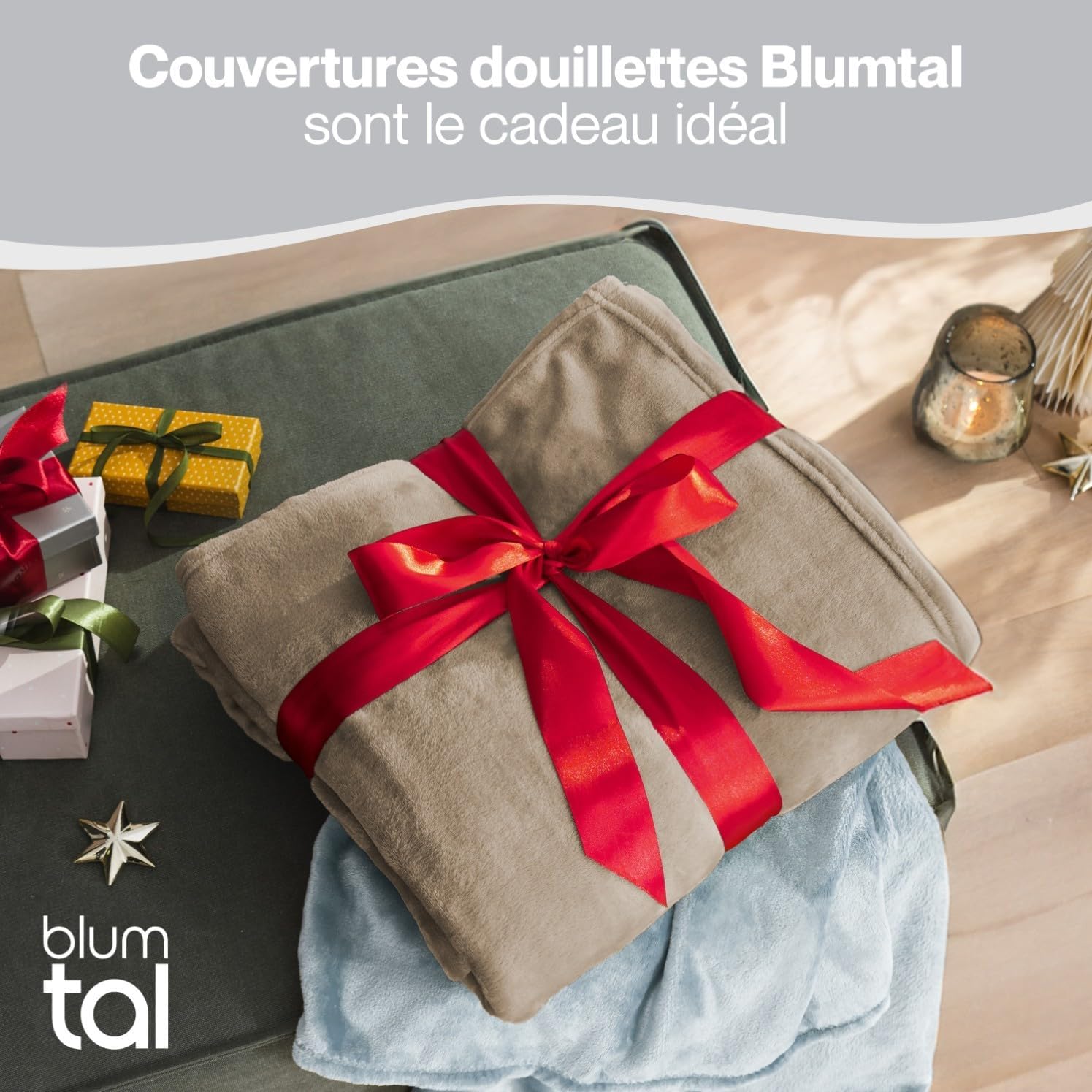 Thumbnail 4 de Blumtal Couverture polaire 130 x 150 cm – plaid taupe tout doux pour canapé et lit