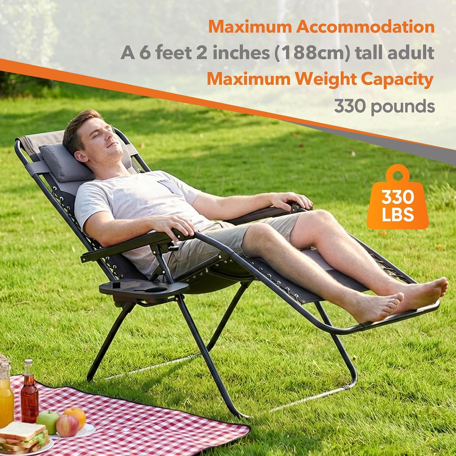 Detalle de Sweetcrispy Zero-Gravity Lounge Chair, 330-lb Capacity