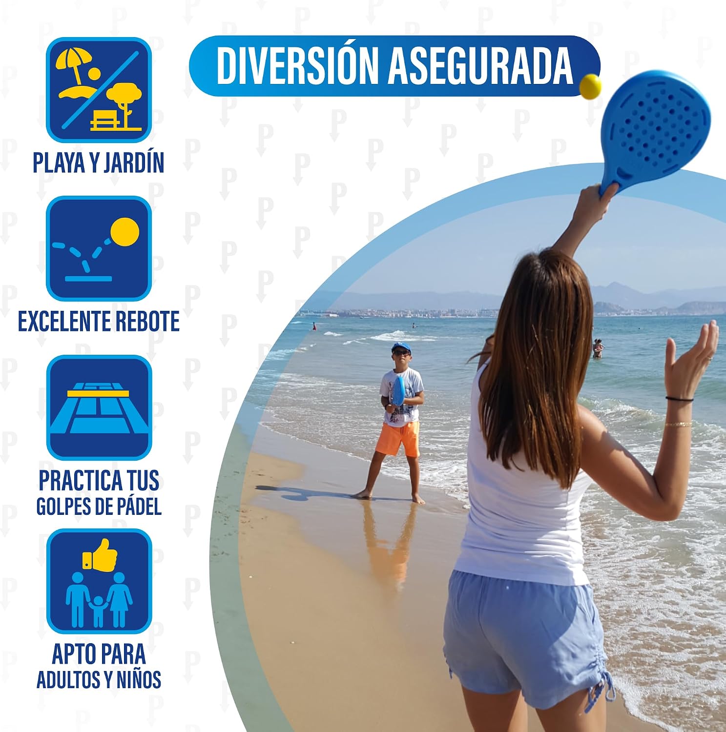 Detalle 2 de Pincho Palas de Playa: set de 2 palas y 3 pelotas EVA – para disfrutar del pádel, beach tennis y más