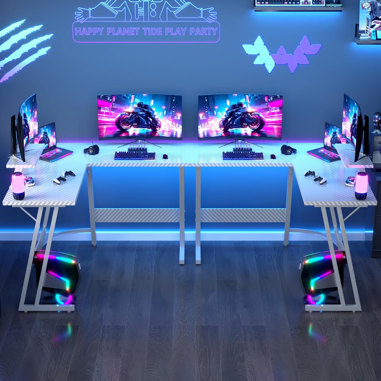 Detalle de JUMMICO Scrivania Angolare 120x120 cm: scrivania gaming a L con supporto monitor reversibile