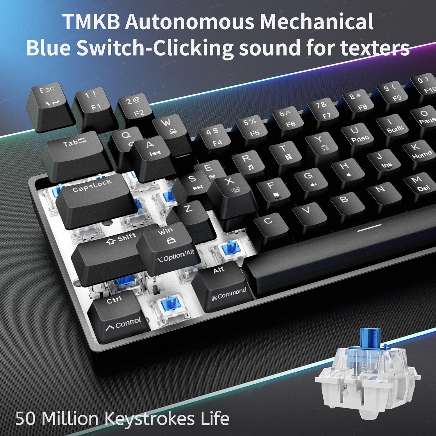 Thumbnail 2 de Dierya DK61se Gaming-Tastatur (60%, 61 Tasten) mit Blue Clicky Switch und Anti-Ghosting