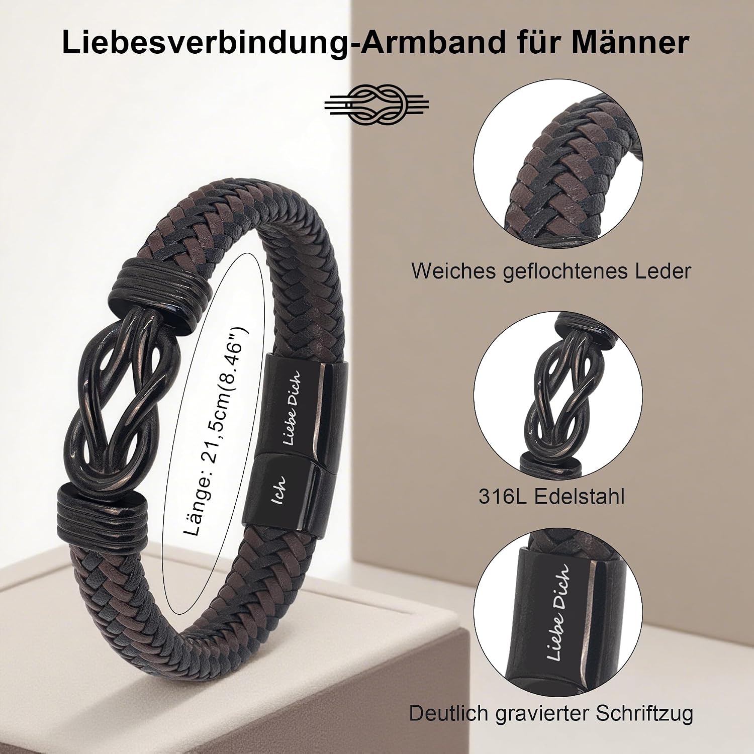 Detalle 2 de HAYOUWAY Lederarmband Herren 21,5 cm