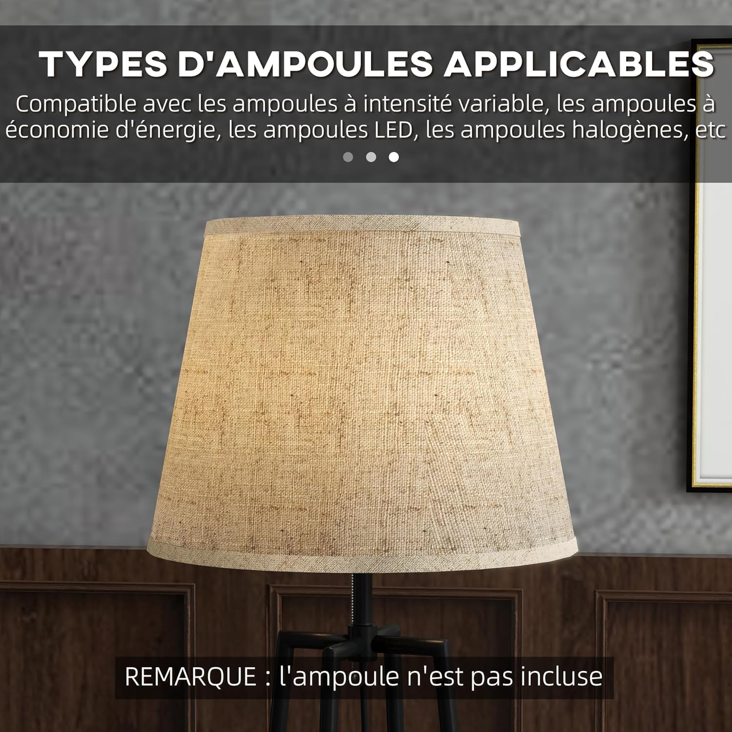 Thumbnail 5 de HOMCOM Lampadaire sur pied avec 2 étagères – design moderne, abat-jour tissu, noir marron