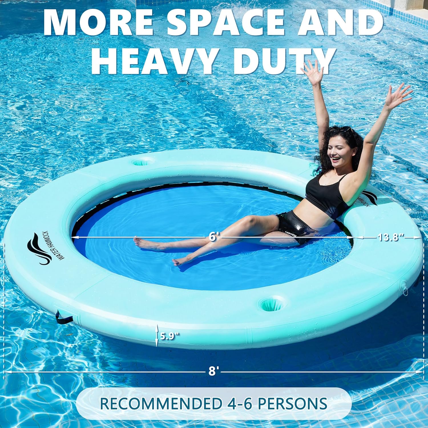 Detalle de SunChill Float Ring for Adults: Heavy-Duty Inflatable Water Hammock with Cup Holders
