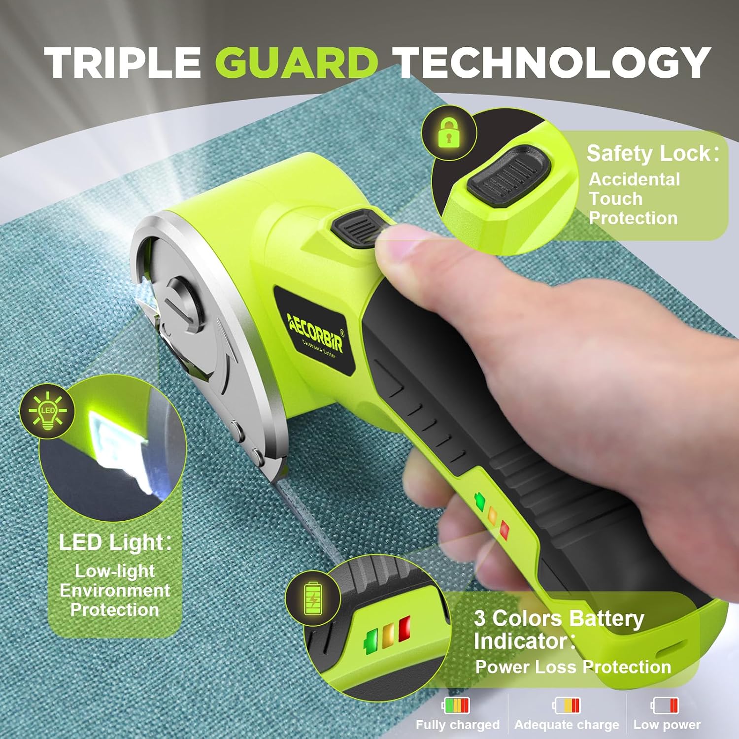 Detalle de Aecorbir SM-5001 Cordless Electric Scissors, 4V, LED Light and Safety Lock