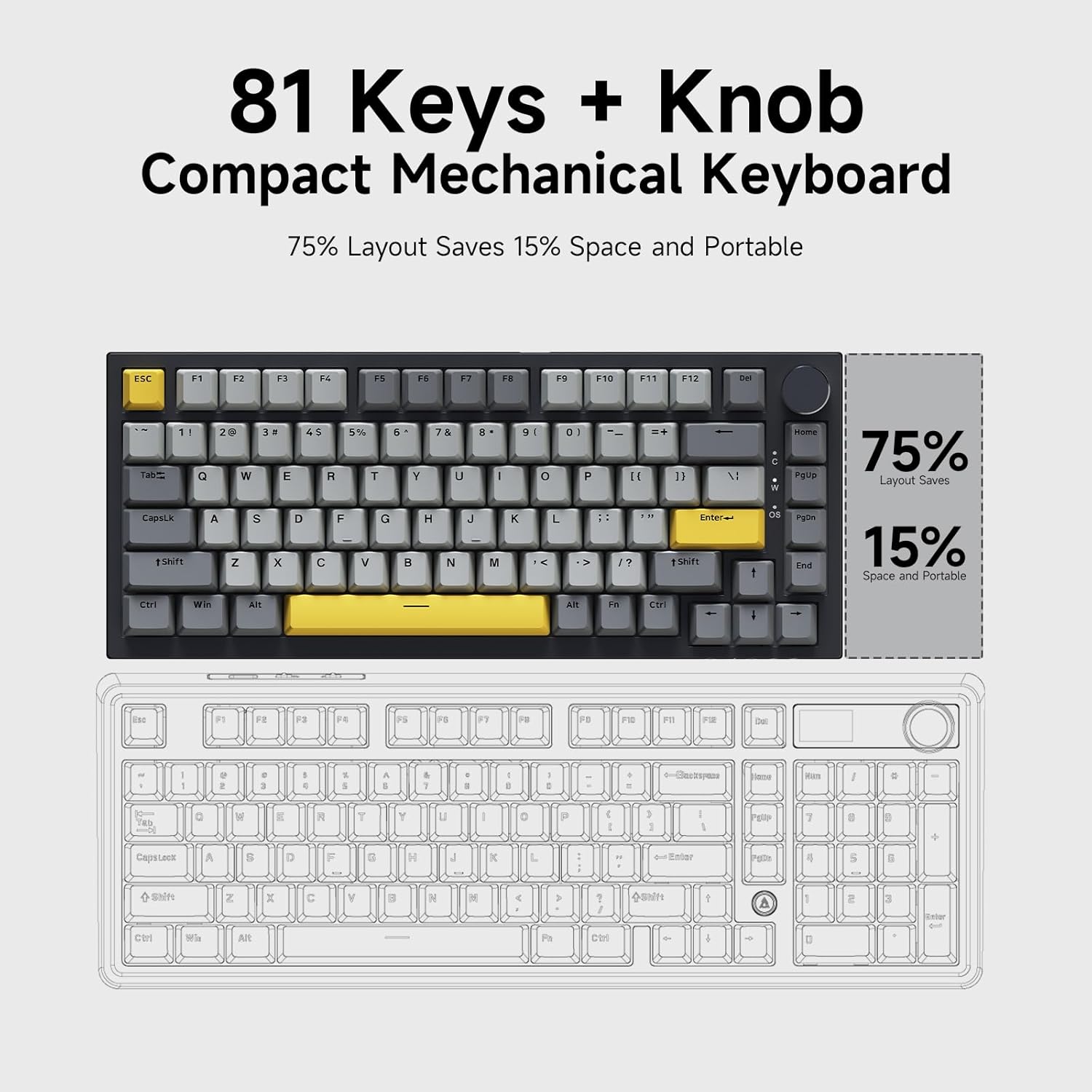 Thumbnail 6 de Ajazz AK820 75% Hot Swappable Mechanical Keyboard with Volume Knob