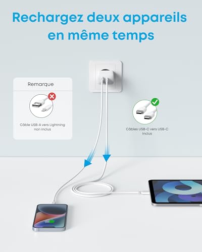 Detalle de Anker Chargeur Rapide USB C 20W – Charge rapide et double port, compact et sûr