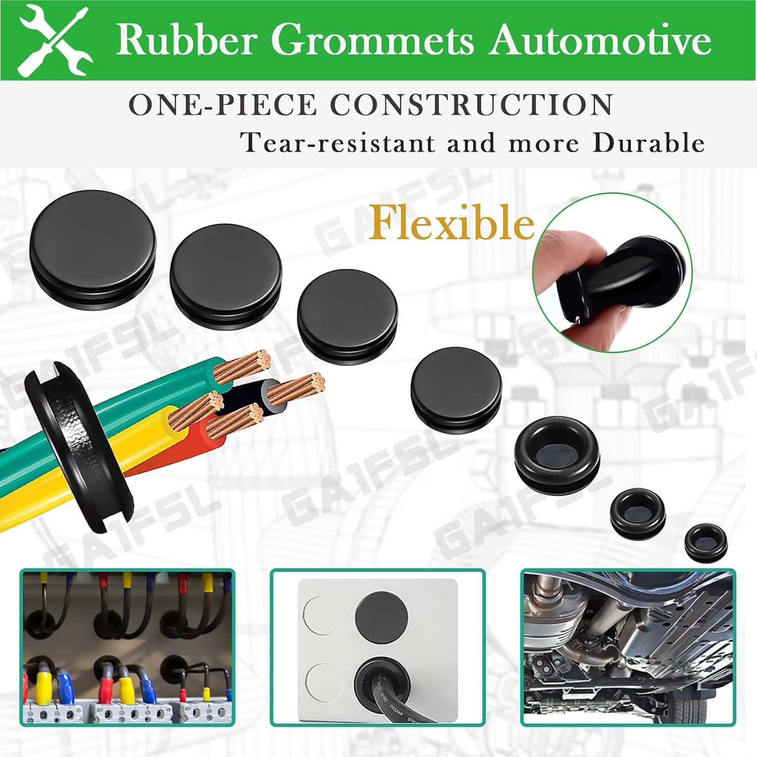 Detalle 2 de GA1FSL 200PCS Rubber Grommet Assortment – Black
