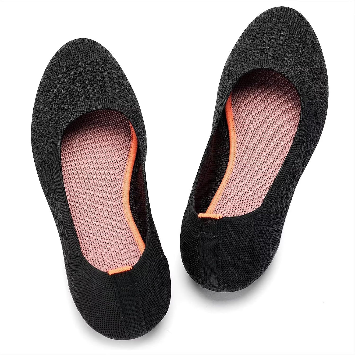 Detalle de Puxowe Damen Strick-Ballerinas mit Rundkappe – flache Slip-On Schuhe für Alltagskomfort