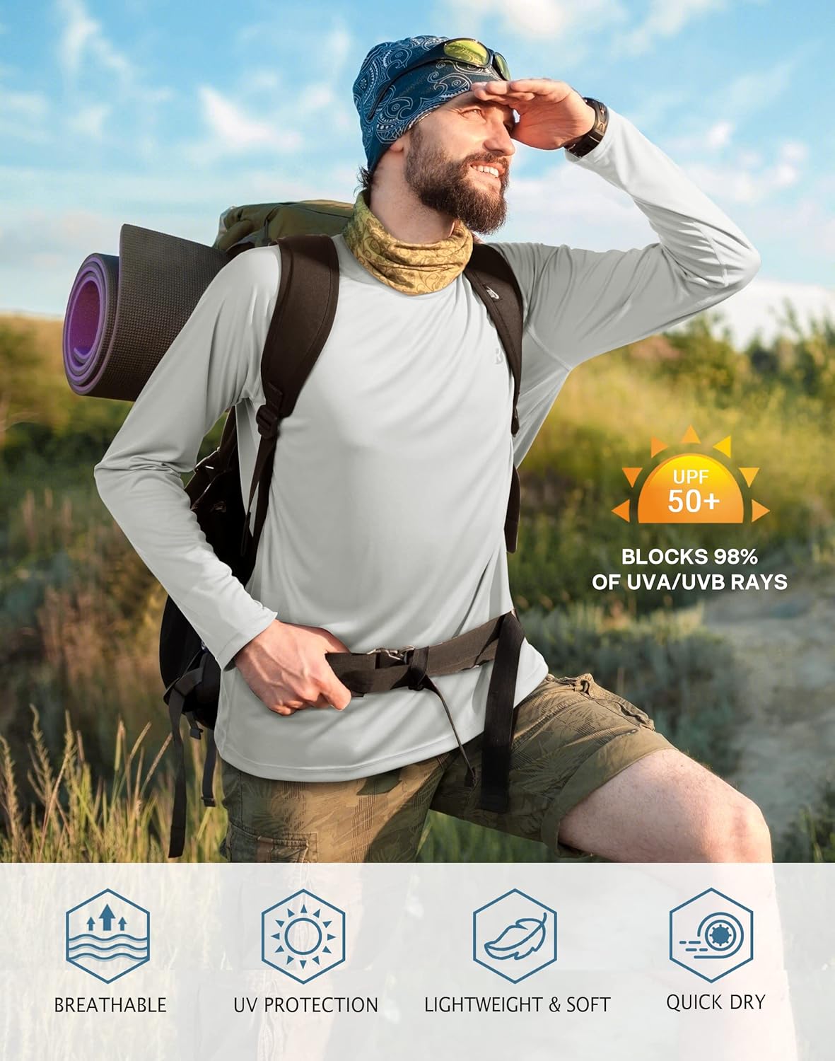 Thumbnail 2 de Roadbox Men’s UPF 50+ UV Sun Protection Long Sleeve Shirts (SPF Rash Guard) for Fishing, Hiking, Swimming, Running