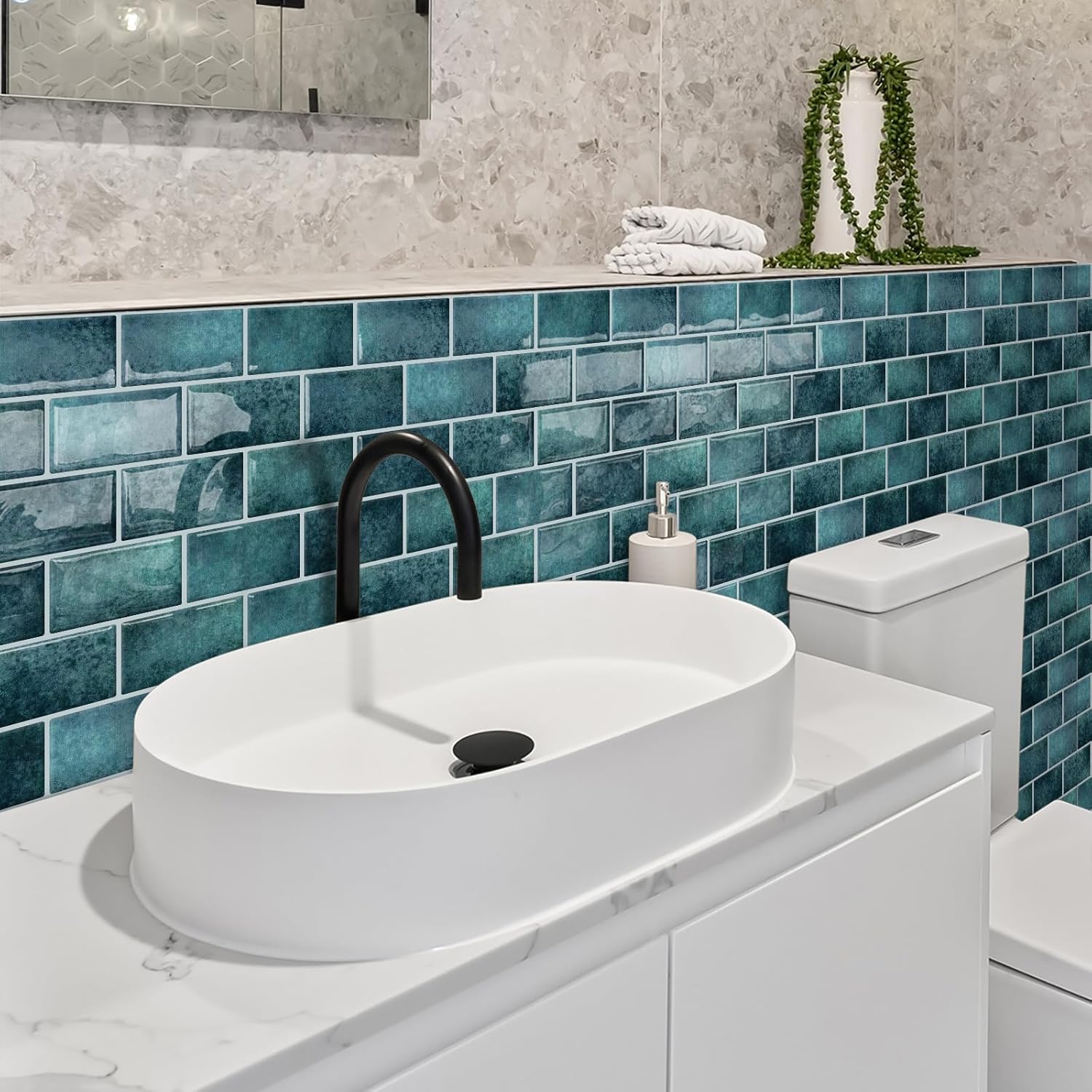 Detalle 2 de DEWOO Dark Green Peel and Stick Wall Tiles 10 Sheets