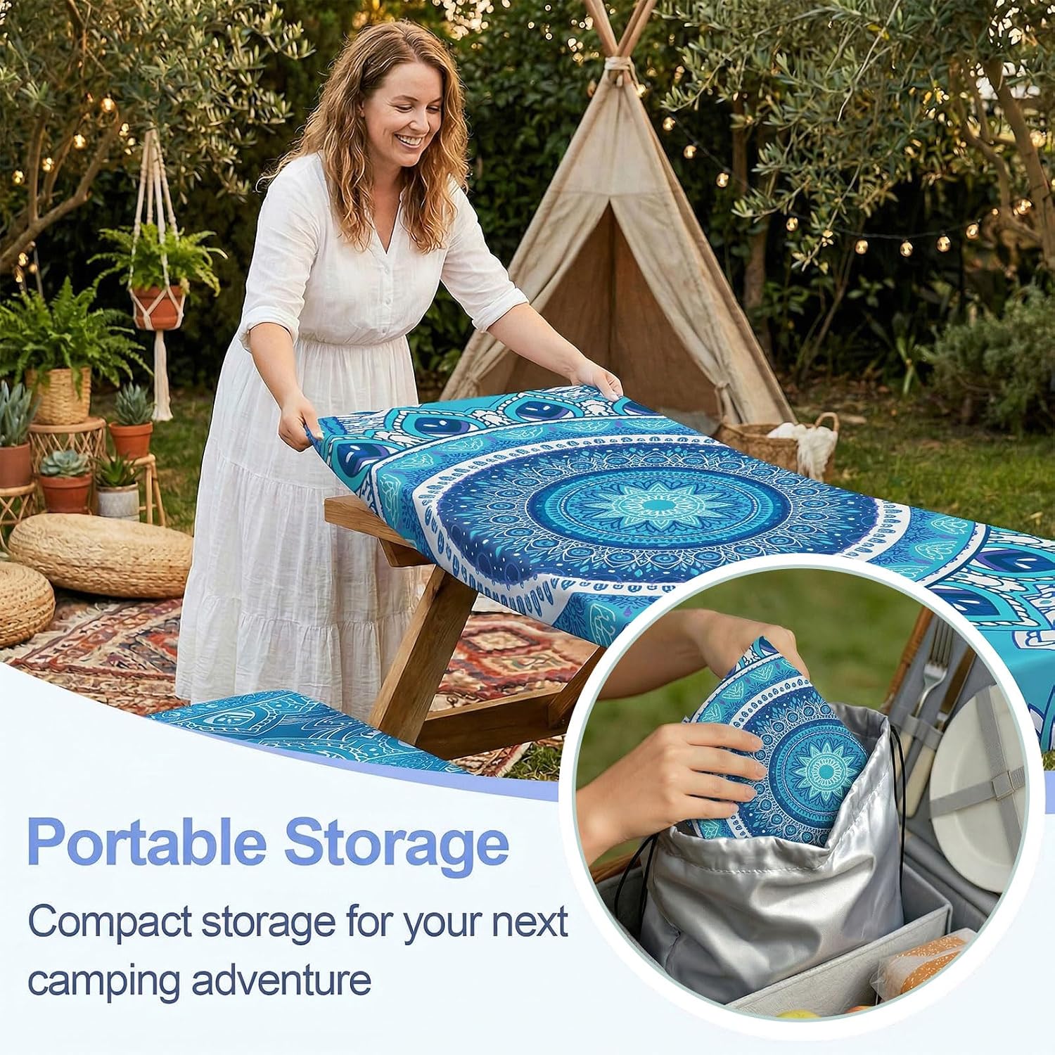 Thumbnail 5 de Picnic Table Cover with Bench Covers 3-Piece Set (72in, Air Superiority Blue) for 72" x 30" Tables