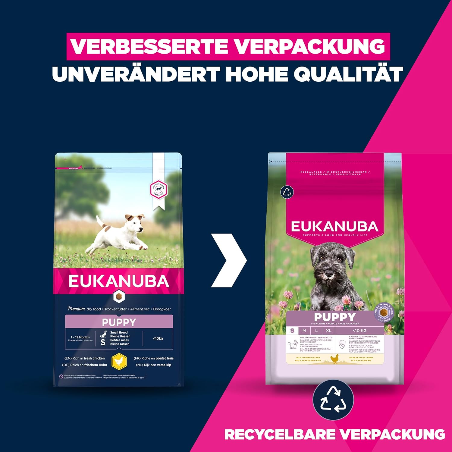 Detalle 2 de Eukanuba Welpenfutter mit frischem Huhn für kleine Rassen (Junior) – Premium Trockenfutter, 3 kg
