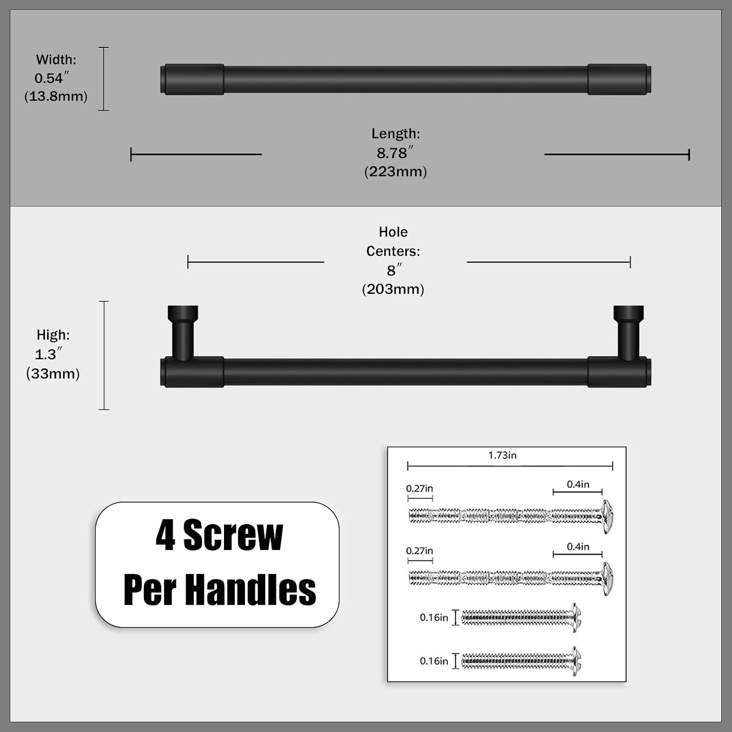 Detalle de Asimerdeco AR010 Matte Black Cabinet Pulls, 8-Inch Center-to-Center, 10-Pack