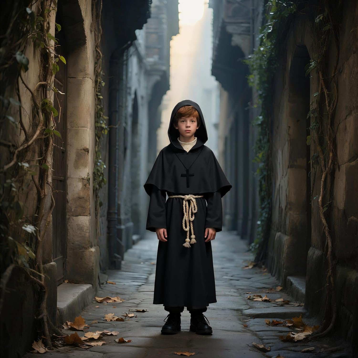 Detalle de VZQI ZQ124US3 Kids' Medieval Monk Robe Costume with Hooded Shawl and Rope Belt