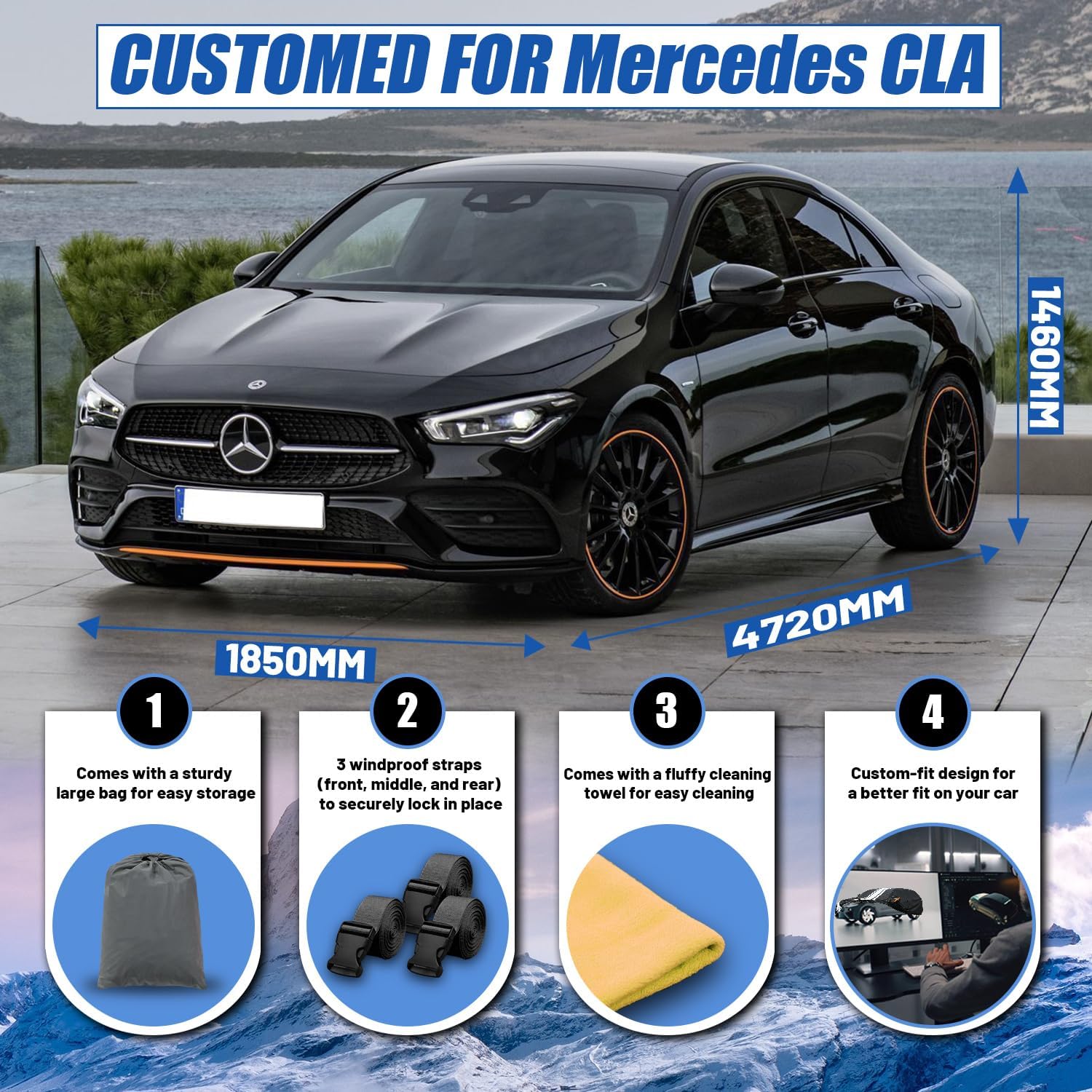Detalle de Housse de voiture extérieure sur mesure pour Mercedes-Benz CLA Berline (2013-2026) – Cowtcver