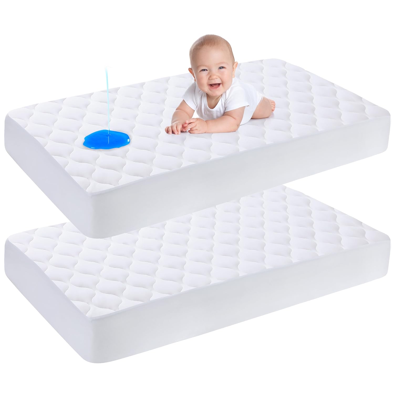 Detalle de Yoofoss Waterproof Crib Mattress Protector, 2-Pack, Quilted 52 x 28-Inch Covers