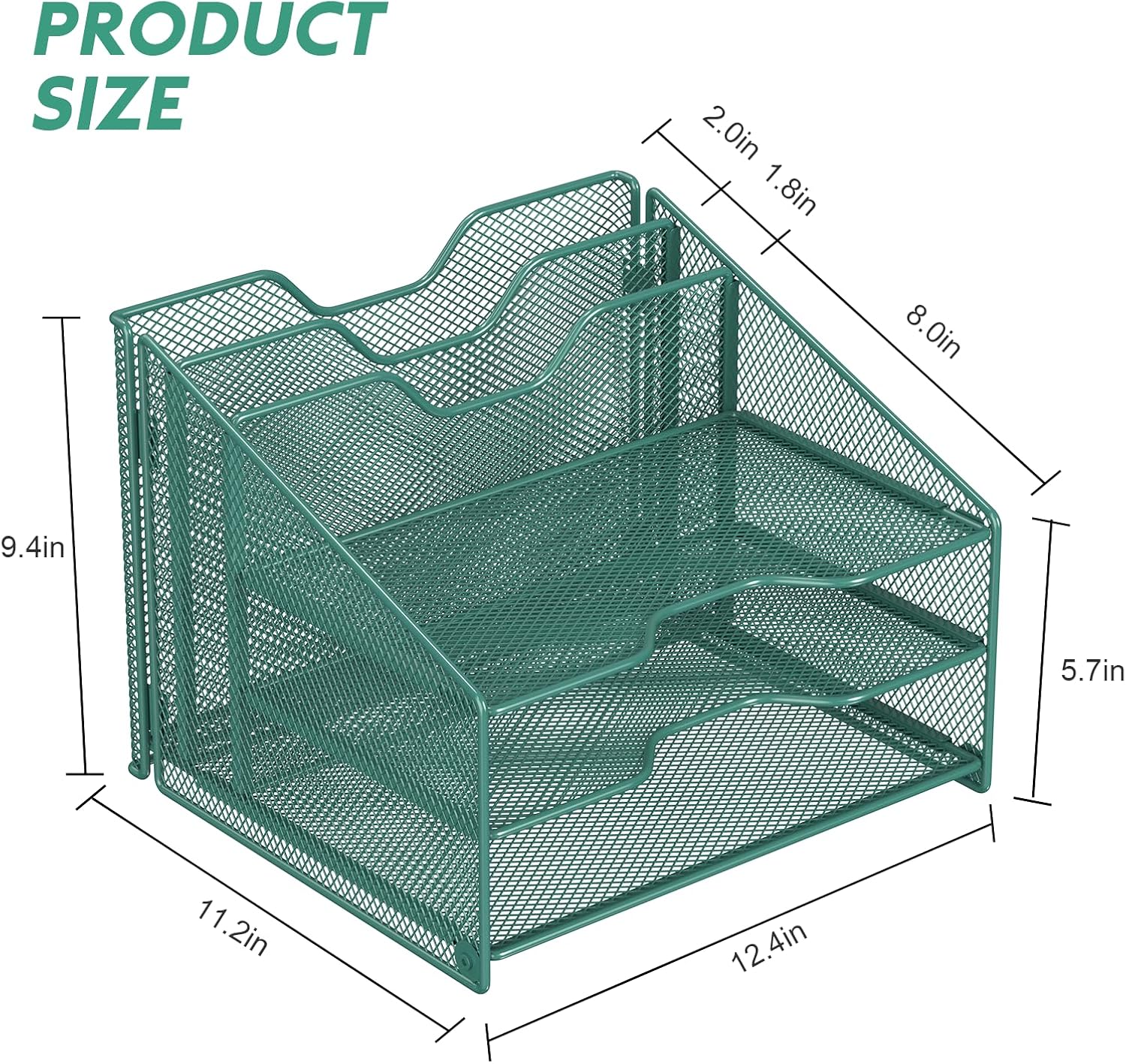 Detalle de Samstar SS-00148 Green Mesh Desk File Organizer with 3 Trays and 2 Upright Sections