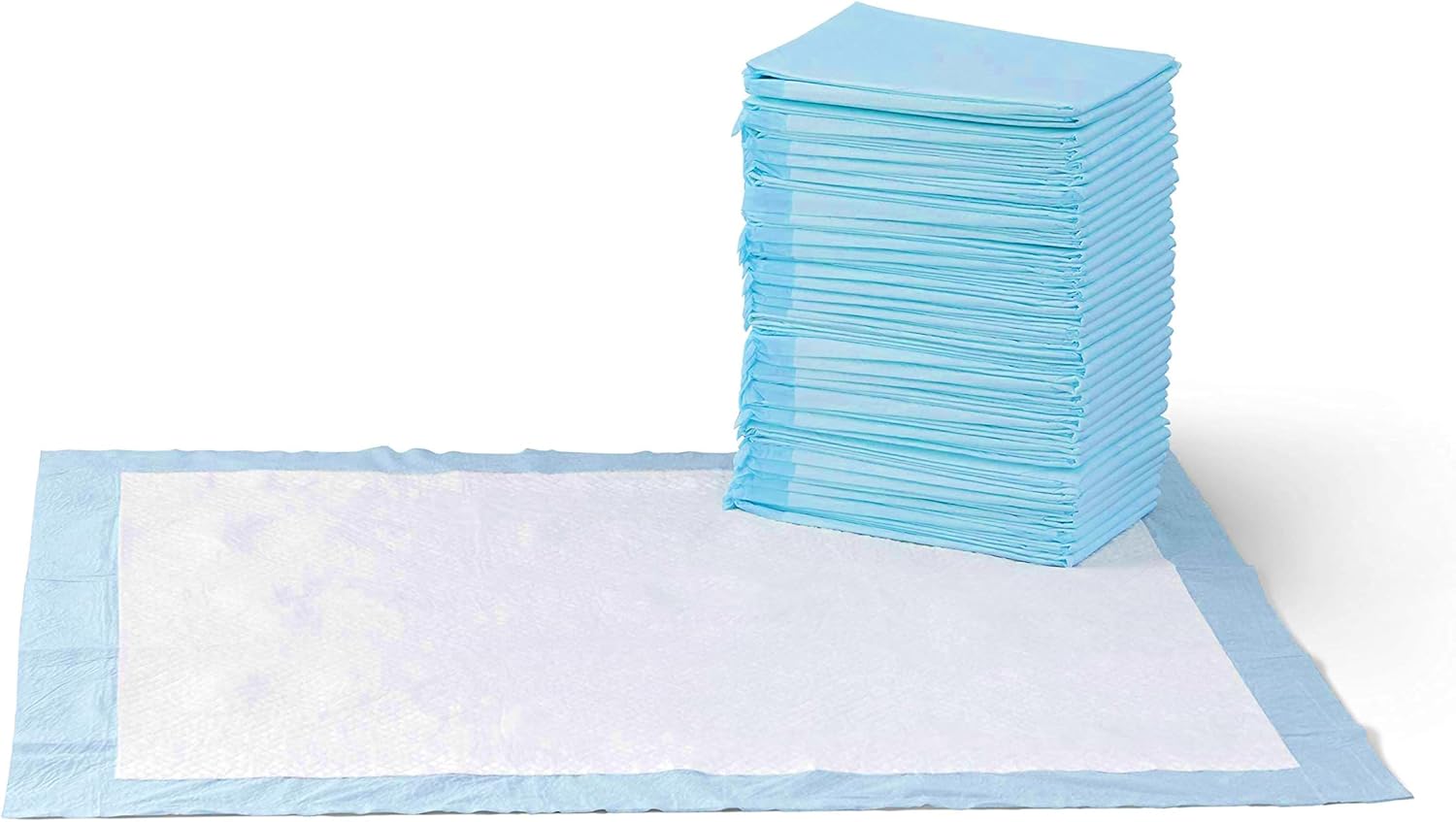 Detalle de Amazon Basics Tappetini per addestramento cani e cuccioli XL – confezione da 40, 5 strati, superficie ad asciugatura rapida, celeste
